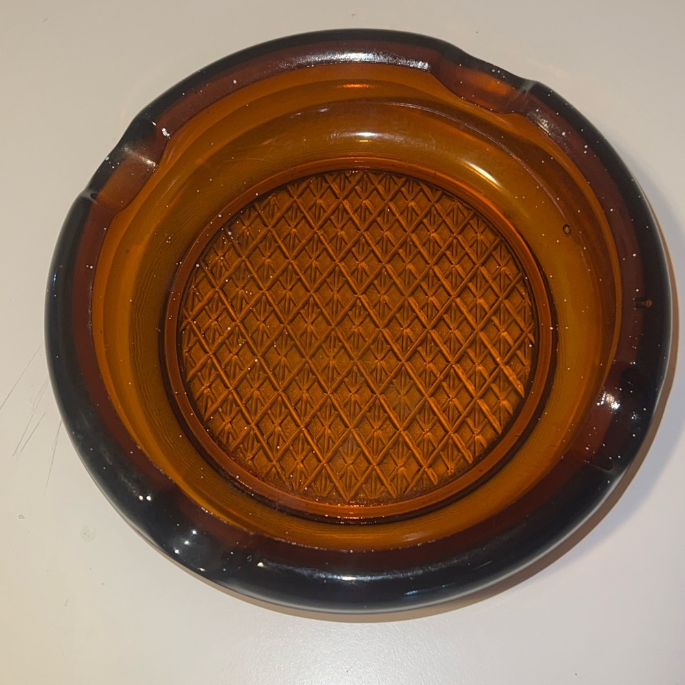 6” vintage glass amber ashtray